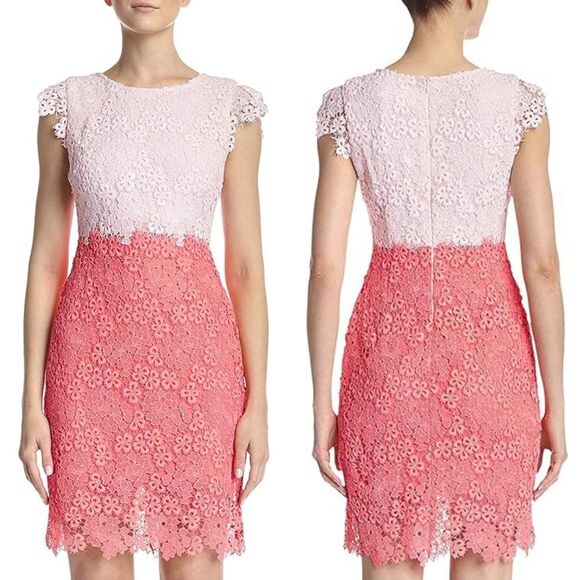 Julia Jordan Pink Two Tone Colorblock Floral Lace Cap Sleeve Mini Sheath Dress 8 - Picture 1 of 8